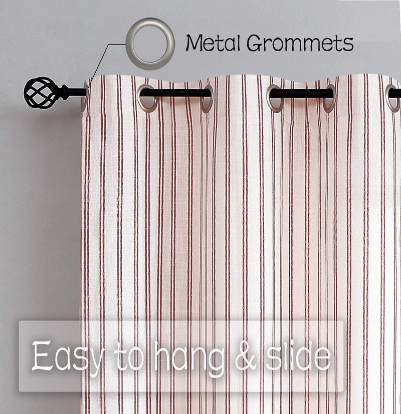 Randall Rustic Style Farmhouse Semi-Sheer Tcking Stripe Curtain Light Filtering Luxury Soft Grommet Linen Blend Yarn Dyed Heavy Window Drape for Living Room/Nursery,2-Pack 40" Wx84 L,Red/White - Image 5